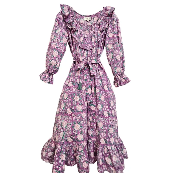 Nwot Mille Resort & Travel Lavender June Floral Longsleeve Ruffled Midi Dress - Picture 3 of 15